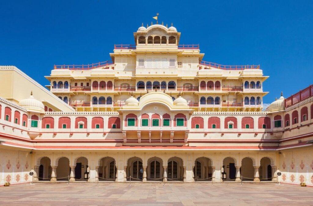 A majestic view of the City Palace of Jaipur, a UNESCO World Heritage Site, featured in our ONE DAY DELHI TO JAIPUR TRIP PACKAGE. Explore the grandeur of Rajasthan's royal heritage on this exciting day trip.